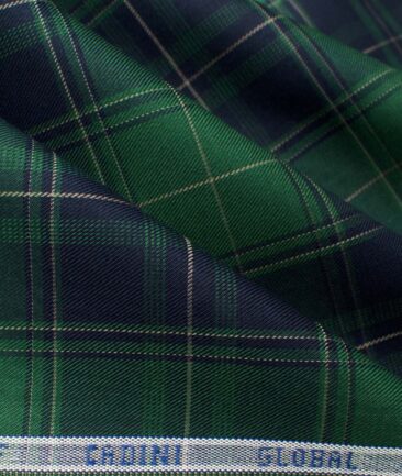 Cadini Men's Giza Cotton Checks  Unstitched Shirting Fabric (Green & Blue)
