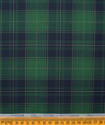 Cadini Men's Giza Cotton Checks  Unstitched Shirting Fabric (Green & Blue)