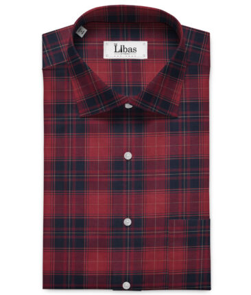 Cadini Men's Giza Cotton Checks  Unstitched Shirting Fabric (Red & Blue)
