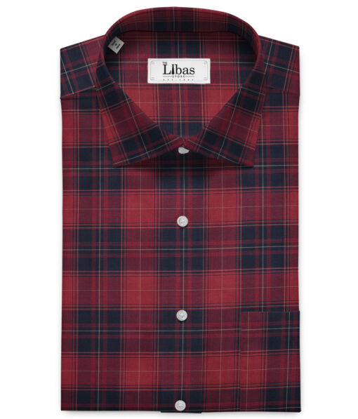 Cadini Men's Giza Cotton Checks  Unstitched Shirting Fabric (Red & Blue)