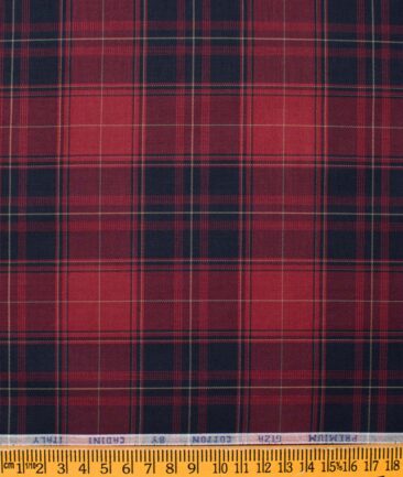 Cadini Men's Giza Cotton Checks  Unstitched Shirting Fabric (Red & Blue)