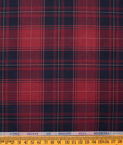 Cadini Men's Giza Cotton Checks  Unstitched Shirting Fabric (Red & Blue)