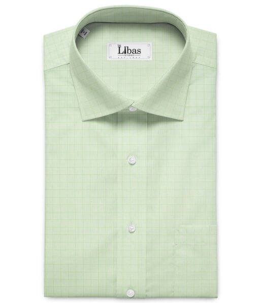 Cadini Men's Giza Cotton Checks  Unstitched Shirting Fabric (Light Green)