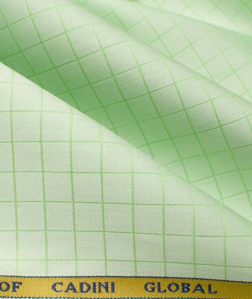 Cadini Men's Giza Cotton Checks  Unstitched Shirting Fabric (Light Green)