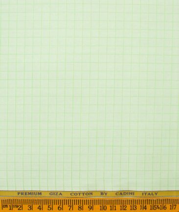 Cadini Men's Giza Cotton Checks  Unstitched Shirting Fabric (Light Green)