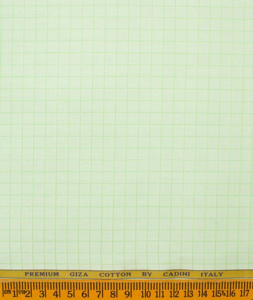 Cadini Men's Giza Cotton Checks  Unstitched Shirting Fabric (Light Green)