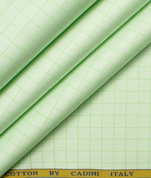 Cadini Men's Giza Cotton Checks  Unstitched Shirting Fabric (Light Green)