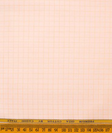Cadini Men's Giza Cotton Checks  Unstitched Shirting Fabric (Peach)