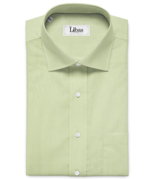 Cadini Men's Giza Cotton Checks 2.25 Meter Unstitched Shirting Fabric (Light Green)