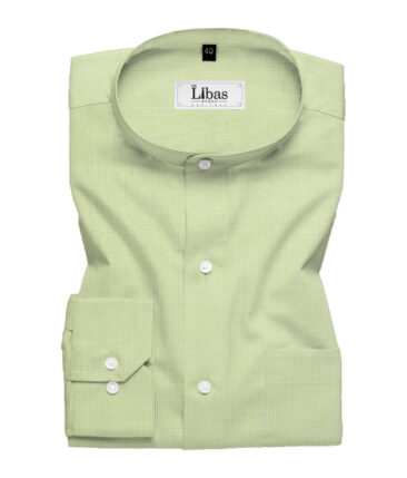 Cadini Men's Giza Cotton Checks 2.25 Meter Unstitched Shirting Fabric (Light Green)