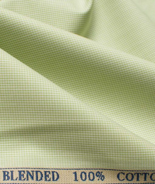 Cadini Men's Giza Cotton Checks 2.25 Meter Unstitched Shirting Fabric (Light Green)