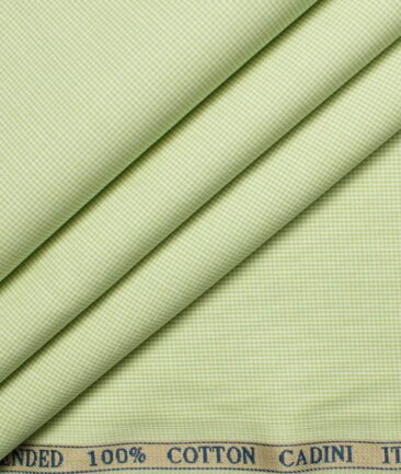 Cadini Men's Giza Cotton Checks 2.25 Meter Unstitched Shirting Fabric (Light Green)