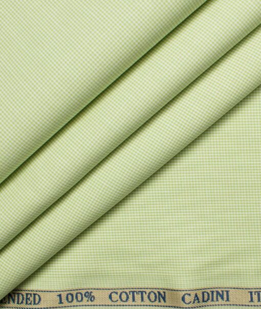 Cadini Men's Giza Cotton Checks 2.25 Meter Unstitched Shirting Fabric (Light Green)