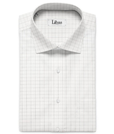 Cadini Men's Giza Cotton Checks 2.25 Meter Unstitched Shirting Fabric (White & Black)
