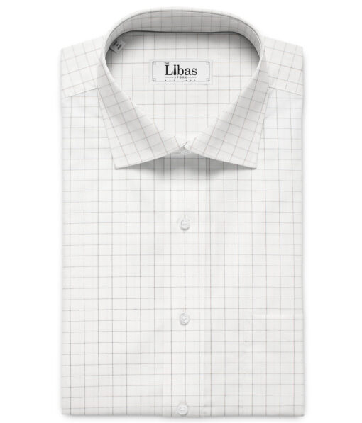 Cadini Men's Giza Cotton Checks 2.25 Meter Unstitched Shirting Fabric (White & Black)