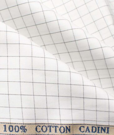 Cadini Men's Giza Cotton Checks 2.25 Meter Unstitched Shirting Fabric (White & Black)