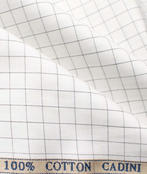 Cadini Men's Giza Cotton Checks 2.25 Meter Unstitched Shirting Fabric (White & Black)
