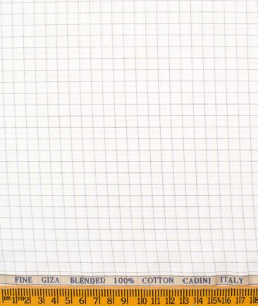 Cadini Men's Giza Cotton Checks 2.25 Meter Unstitched Shirting Fabric (White & Black)