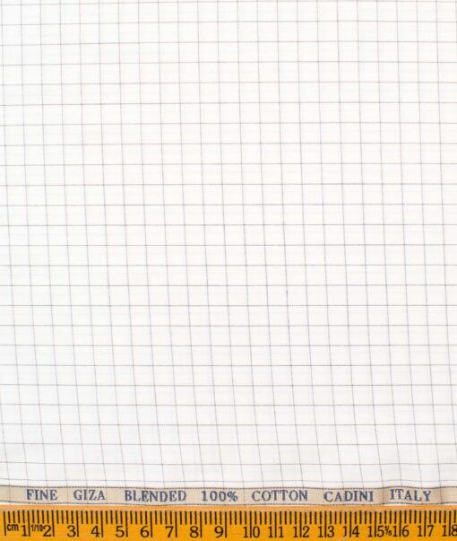 Cadini Men's Giza Cotton Checks 2.25 Meter Unstitched Shirting Fabric (White & Black)