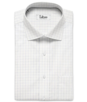 Cadini Men's Giza Cotton Checks 2.25 Meter Unstitched Shirting Fabric (White & Blue)