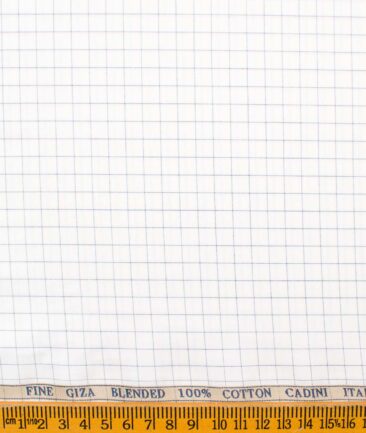 Cadini Men's Giza Cotton Checks 2.25 Meter Unstitched Shirting Fabric (White & Blue)