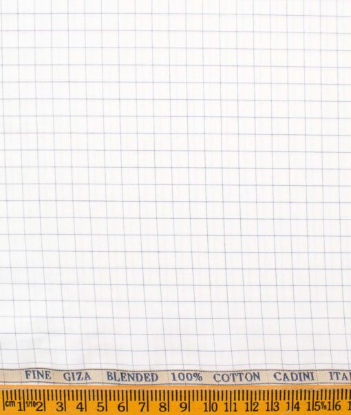 Cadini Men's Giza Cotton Checks 2.25 Meter Unstitched Shirting Fabric (White & Blue)