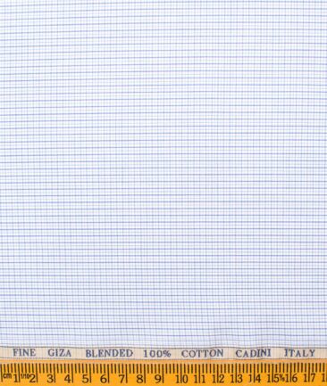 Cadini Men's Giza Cotton Checks 2.25 Meter Unstitched Shirting Fabric (White & Blue)