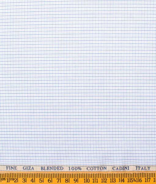 Cadini Men's Giza Cotton Checks 2.25 Meter Unstitched Shirting Fabric (White & Blue)