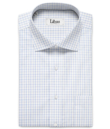 Cadini Men's Giza Cotton Checks 2.25 Meter Unstitched Shirting Fabric (White & Blue)