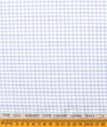 Cadini Men's Giza Cotton Checks 2.25 Meter Unstitched Shirting Fabric (White & Blue)