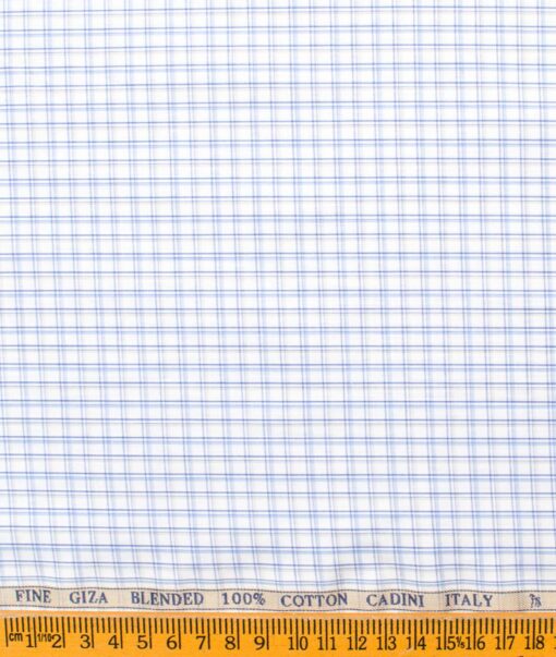 Cadini Men's Giza Cotton Checks 2.25 Meter Unstitched Shirting Fabric (White & Blue)