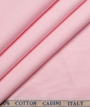Cadini Men's Giza Cotton Checks 2.25 Meter Unstitched Shirting Fabric (White & Pink)