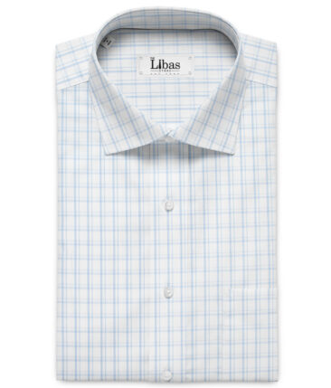 Cadini Men's Giza Cotton Checks  Unstitched Shirting Fabric (White & Blue)