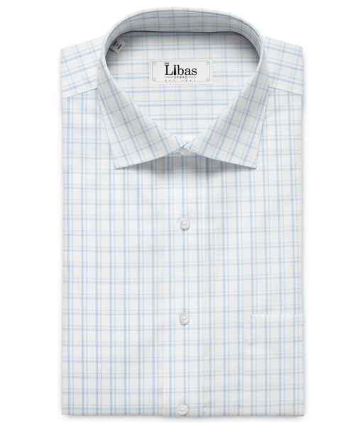 Cadini Men's Giza Cotton Checks  Unstitched Shirting Fabric (White & Blue)