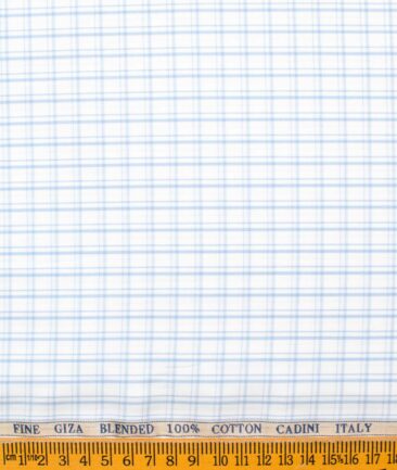Cadini Men's Giza Cotton Checks  Unstitched Shirting Fabric (White & Blue)