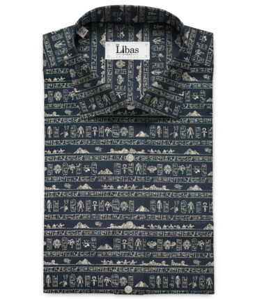 Canetti by Cadini Men's Premium Cotton Printed  Unstitched Shirting Fabric (Dark Blue)