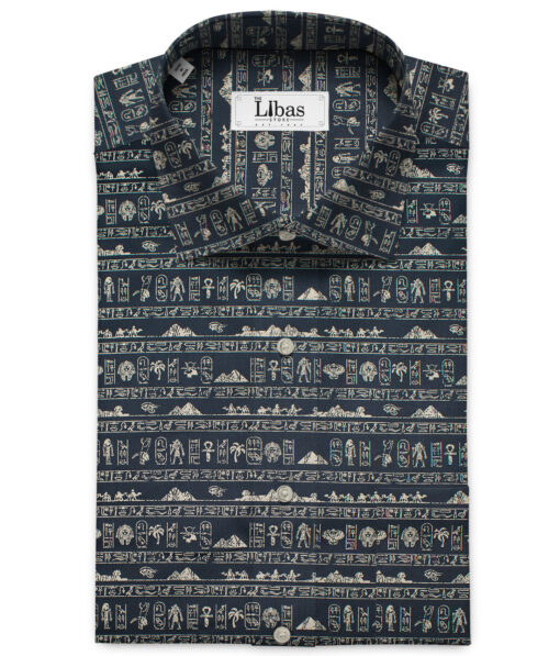 Canetti by Cadini Men's Premium Cotton Printed  Unstitched Shirting Fabric (Dark Blue)