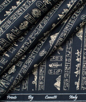 Canetti by Cadini Men's Premium Cotton Printed  Unstitched Shirting Fabric (Dark Blue)