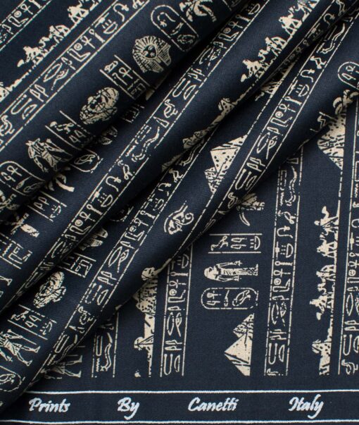 Canetti by Cadini Men's Premium Cotton Printed  Unstitched Shirting Fabric (Dark Blue)