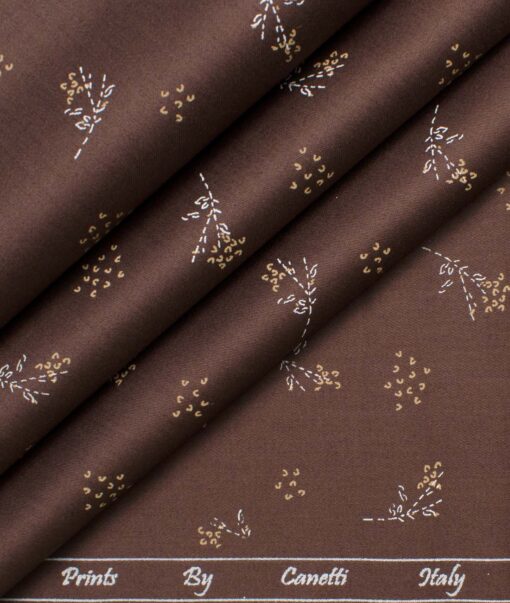 Canetti by Cadini Men's Premium Cotton Printed  Unstitched Shirting Fabric (Dark Brown)