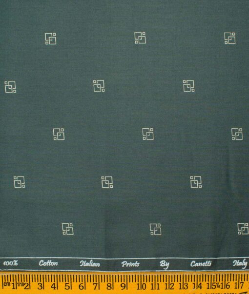 Canetti by Cadini Men's Premium Cotton Printed  Unstitched Shirting Fabric (Dark Sea Green)