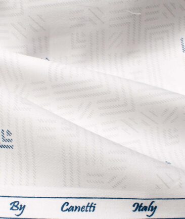 Canetti by Cadini Men's Premium Cotton Printed  Unstitched Shirting Fabric (White & Grey)