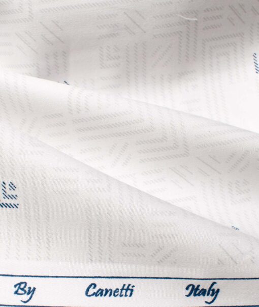 Canetti by Cadini Men's Premium Cotton Printed  Unstitched Shirting Fabric (White & Grey)