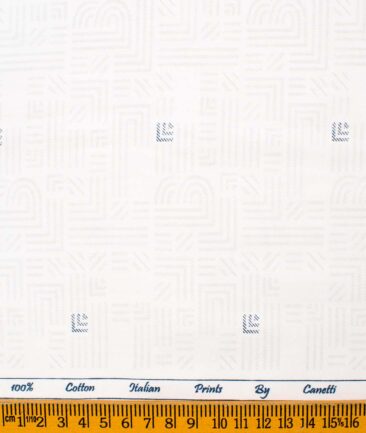Canetti by Cadini Men's Premium Cotton Printed  Unstitched Shirting Fabric (White & Grey)