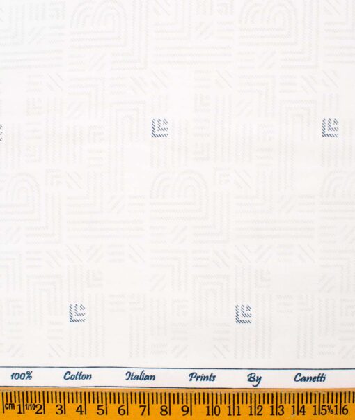 Canetti by Cadini Men's Premium Cotton Printed  Unstitched Shirting Fabric (White & Grey)