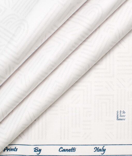 Canetti by Cadini Men's Premium Cotton Printed  Unstitched Shirting Fabric (White & Grey)
