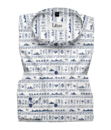 Canetti by Cadini Men's Premium Cotton Printed  Unstitched Shirting Fabric (White & Blue)