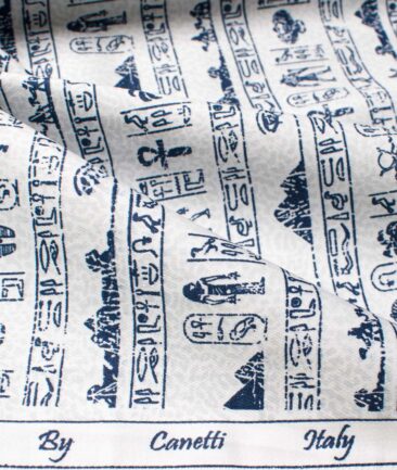 Canetti by Cadini Men's Premium Cotton Printed  Unstitched Shirting Fabric (White & Blue)