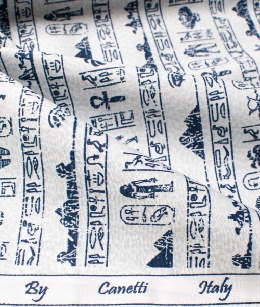 Canetti by Cadini Men's Premium Cotton Printed  Unstitched Shirting Fabric (White & Blue)