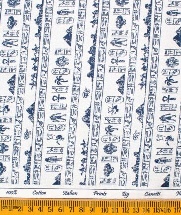 Canetti by Cadini Men's Premium Cotton Printed  Unstitched Shirting Fabric (White & Blue)